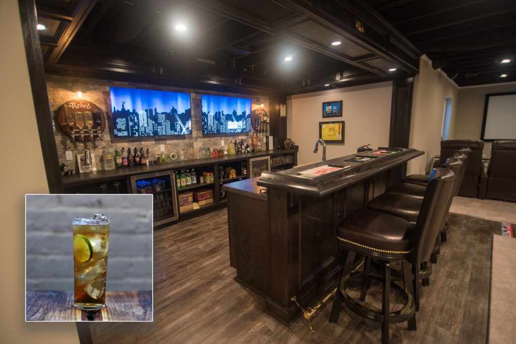 oakland township michigan finished basement bar inspires Jamison & Ginger drink