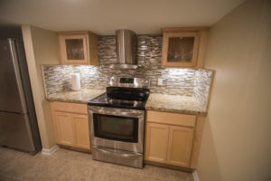 finished basement with kitchen and modern design