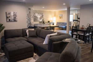 modern finished basement novi dark vinyl plank
