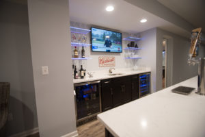 bright open bar with led shelving for a dramatic look