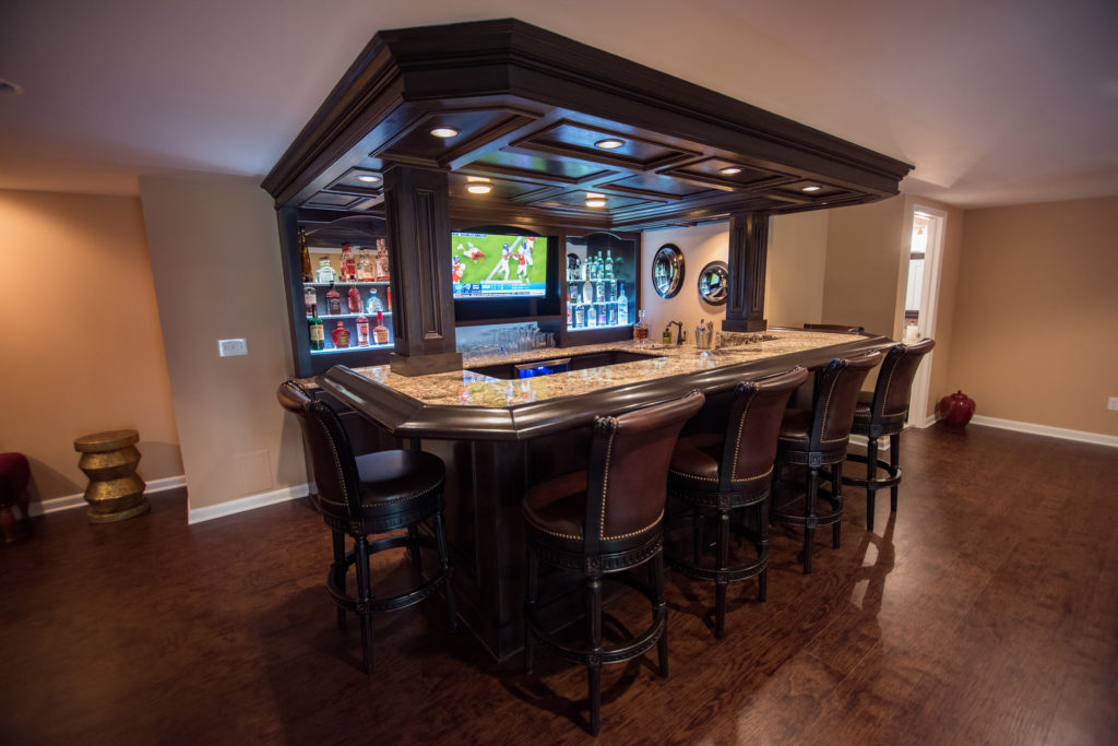 large custom pub style home bar led lighting