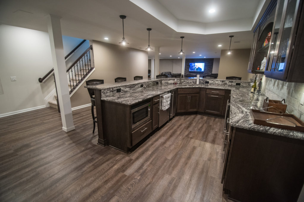 basement bar right at bottom of staircase