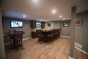 Sports themed finished basement in royal oak mi