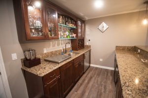 basement bar area shelving lighting wine rack