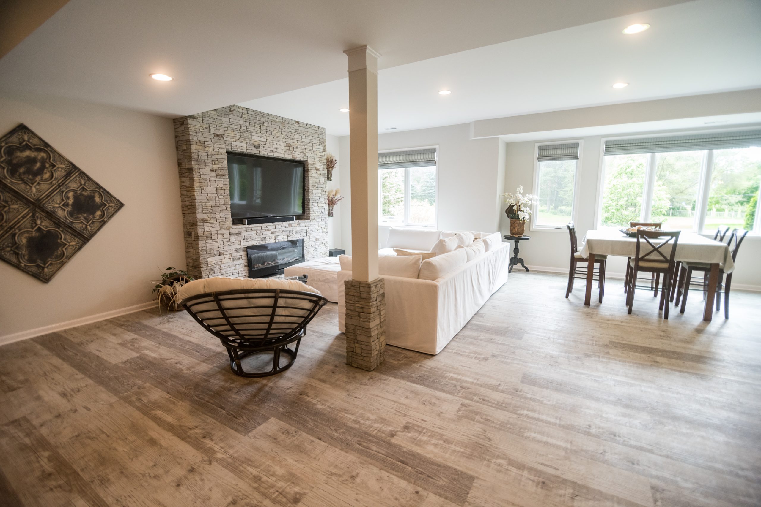 Northville, Michigan basement with warm and earthy tones and trends