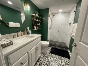 Northville, Michigan finished basement bathroom green walls