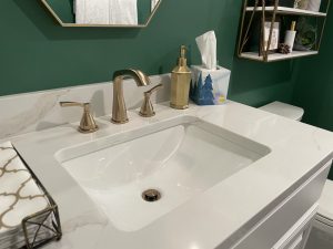 Northville, Michigan finished basement with modern bathroom