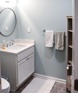 Finished basement bathroom vanity in Canton, Michigan