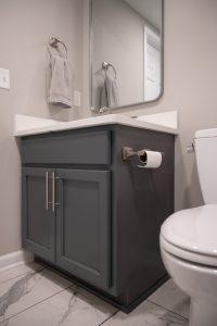 Finished basement bathroom vanity in Northville, Michigan