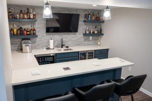 Finished basement home bar in New Hudson, Michigan