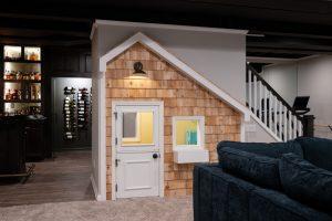 Finished basement under stairs kids playhouse in Bloomfield Hills, Michigan