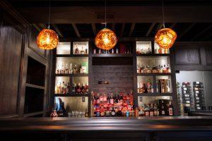 Finished basement oak wood bar in Bloomfield Hills, Michigan