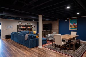 Finished basement living room with dryfall ceiling in Pittsfield Twp. Ann Arbor, Michigan
