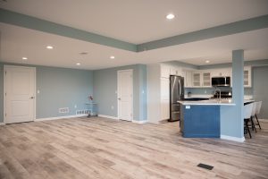 Finished basement kitchen and game area in White Lake, Michigan