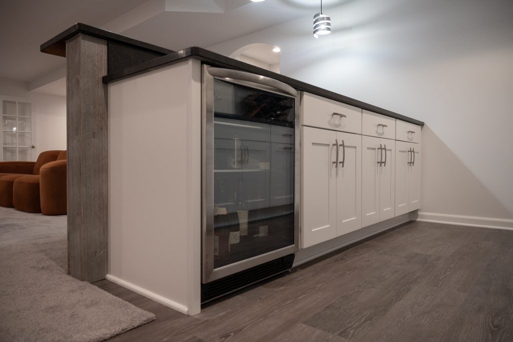 Beverage cooler in finished basement