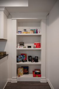 Food pantry in finished basement, Canton, Michigan