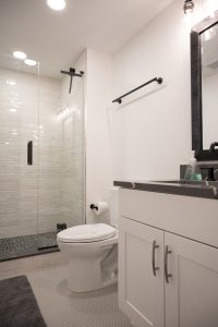 Bathroom with shower in finished basement, Canton, MI