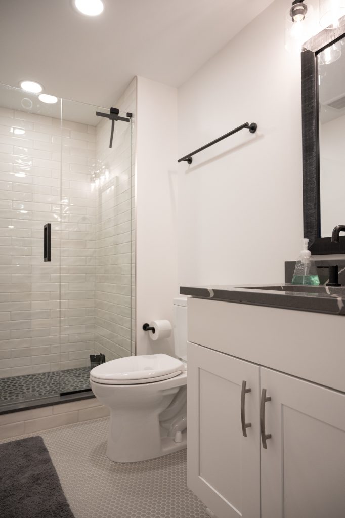 Bathroom with shower in finished basement, Canton, MI