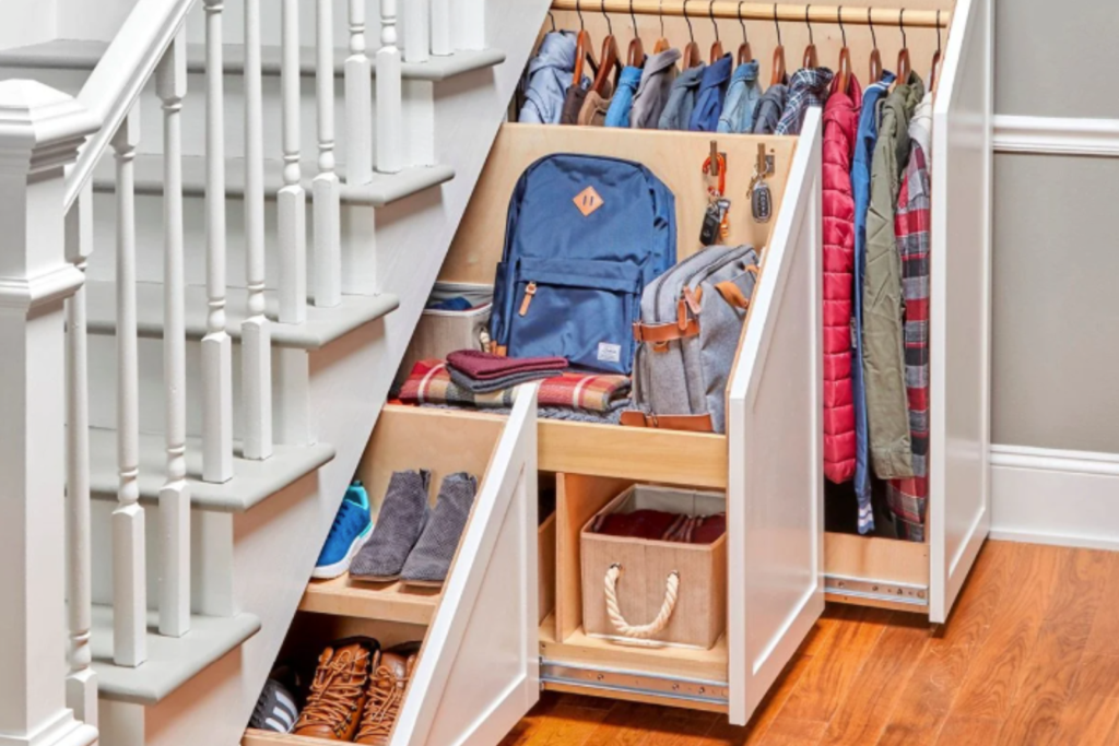Under-stair drawers for toy or household storage